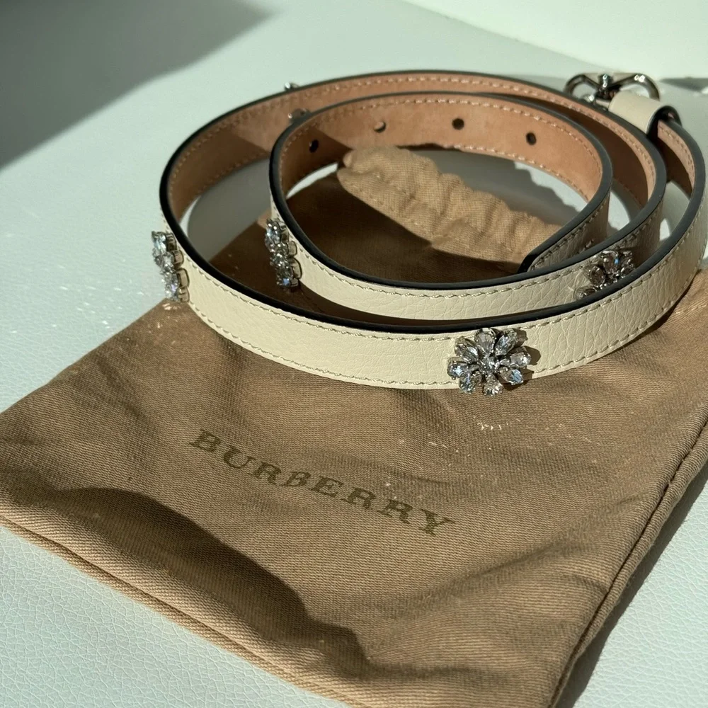 Burberry Dover Embellished Slim Leather Belt LIMESTONE - Picture 4 of 8